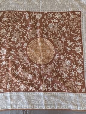 Floral Medallion Square Scarf in Rust and Cream